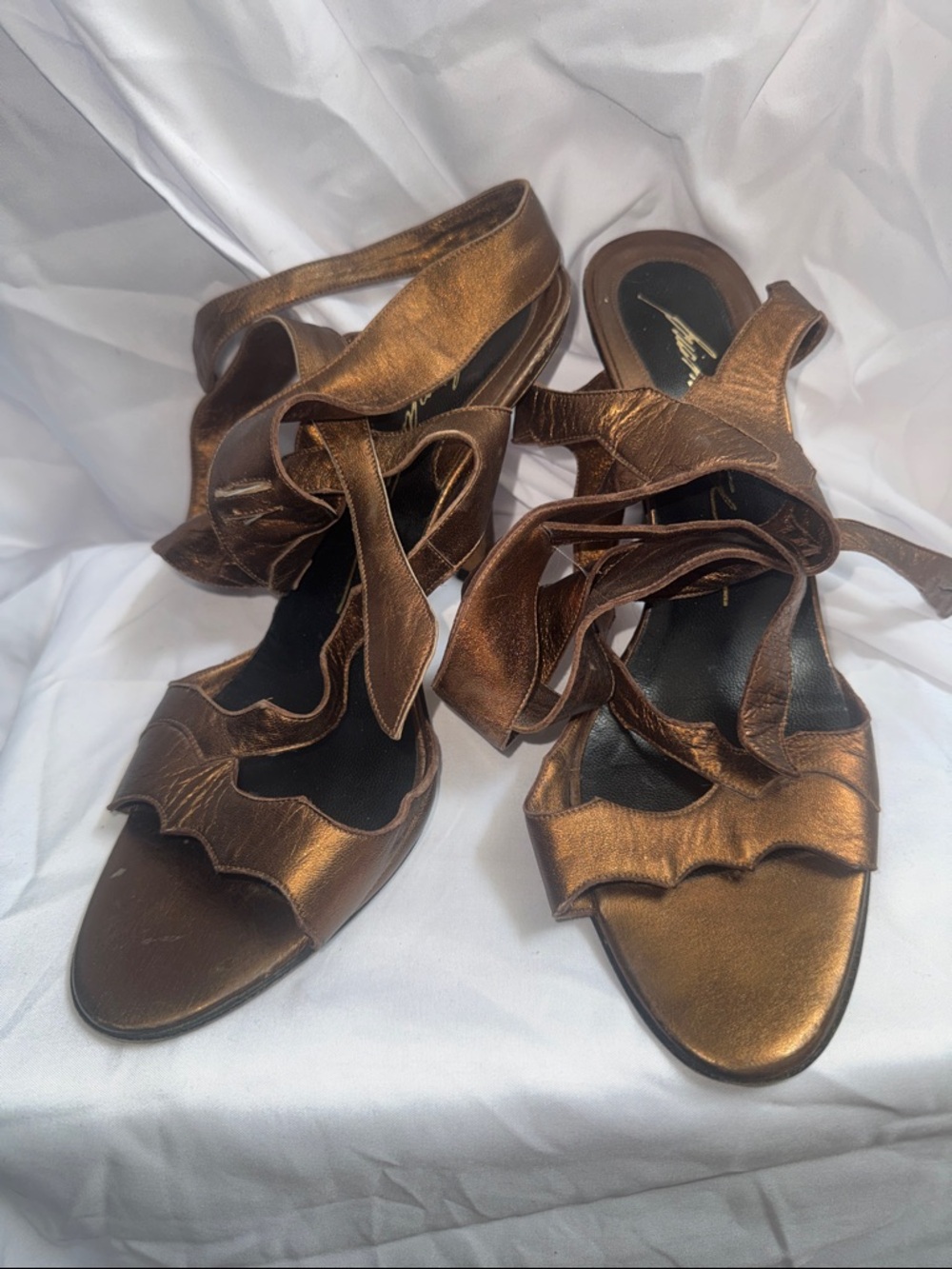 Metallic Brian Atwood Bronze Lace-Up Women’s Sandals